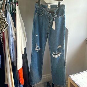 NWT Anine Bing Gio High Rise Oversized Relaxed Jeans 29 Destructed Blue Bayou